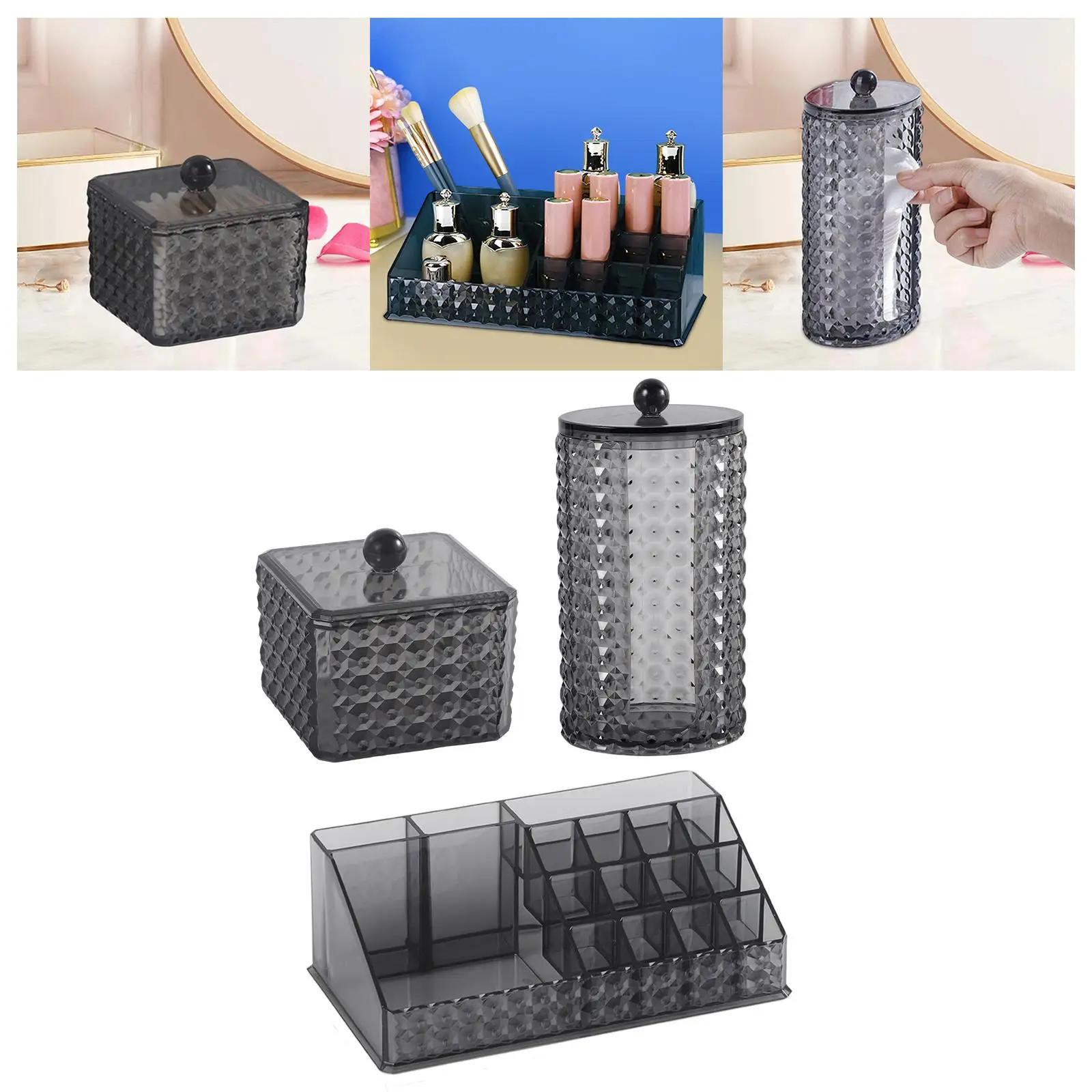 Qtip Holder Dispenser Crystal Clear Storage Box Acrylic Makeup Cotton Pad Cotton Ball Holder for Jewelry Vanity Countertop