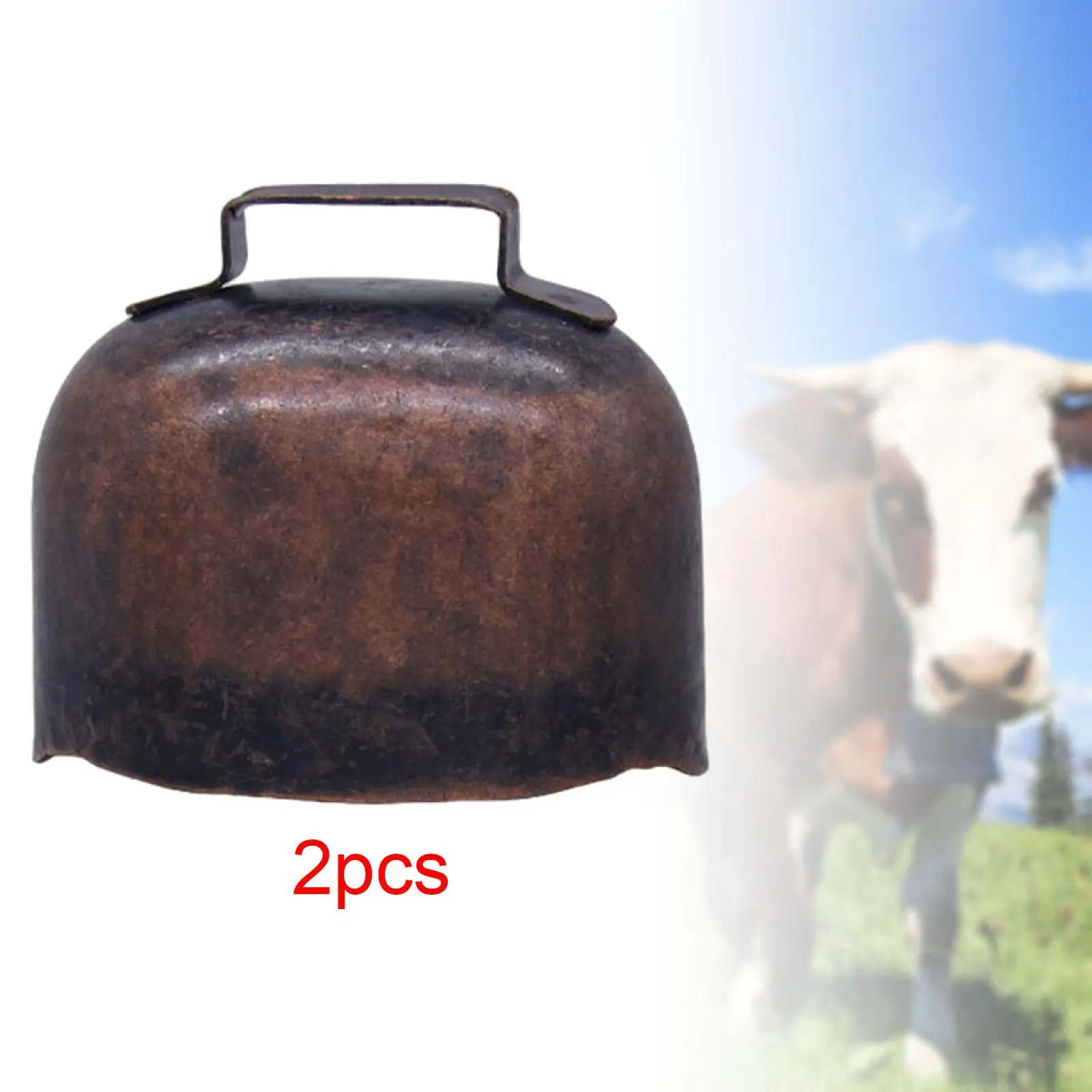 2x Cow Bells Small Vintage Style Ornament Grazing Bell, Anti Lost Accessories for Farm Animals Sheep Horse Cow Pets Supplies