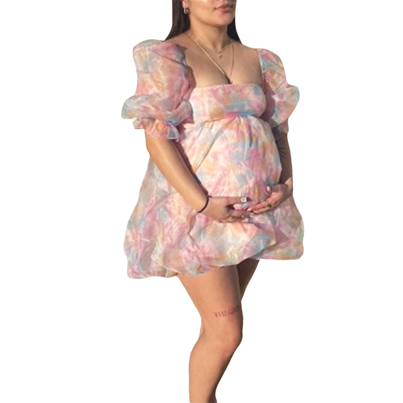 Fairy Mesh Dress y2k Women Aesthetic Gradient Color Puff Sleeve Princess Dress Square Neck Short Prom Party Dresses