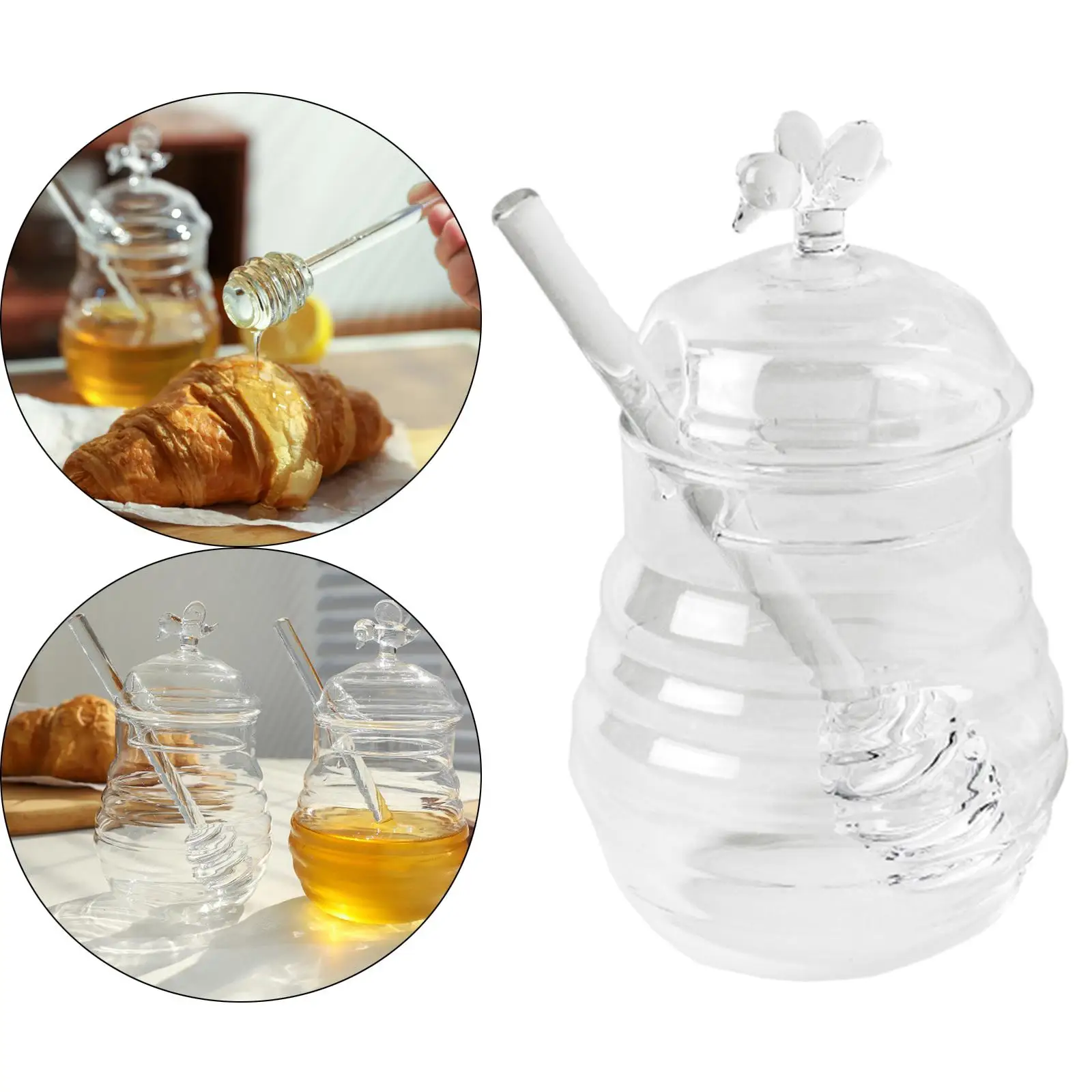 Honey Jar Storage Container Kitchen Accessories Beehive Honey Dish with Dipper and Lid Honey Pot, for Pantry Kitchen Office Home