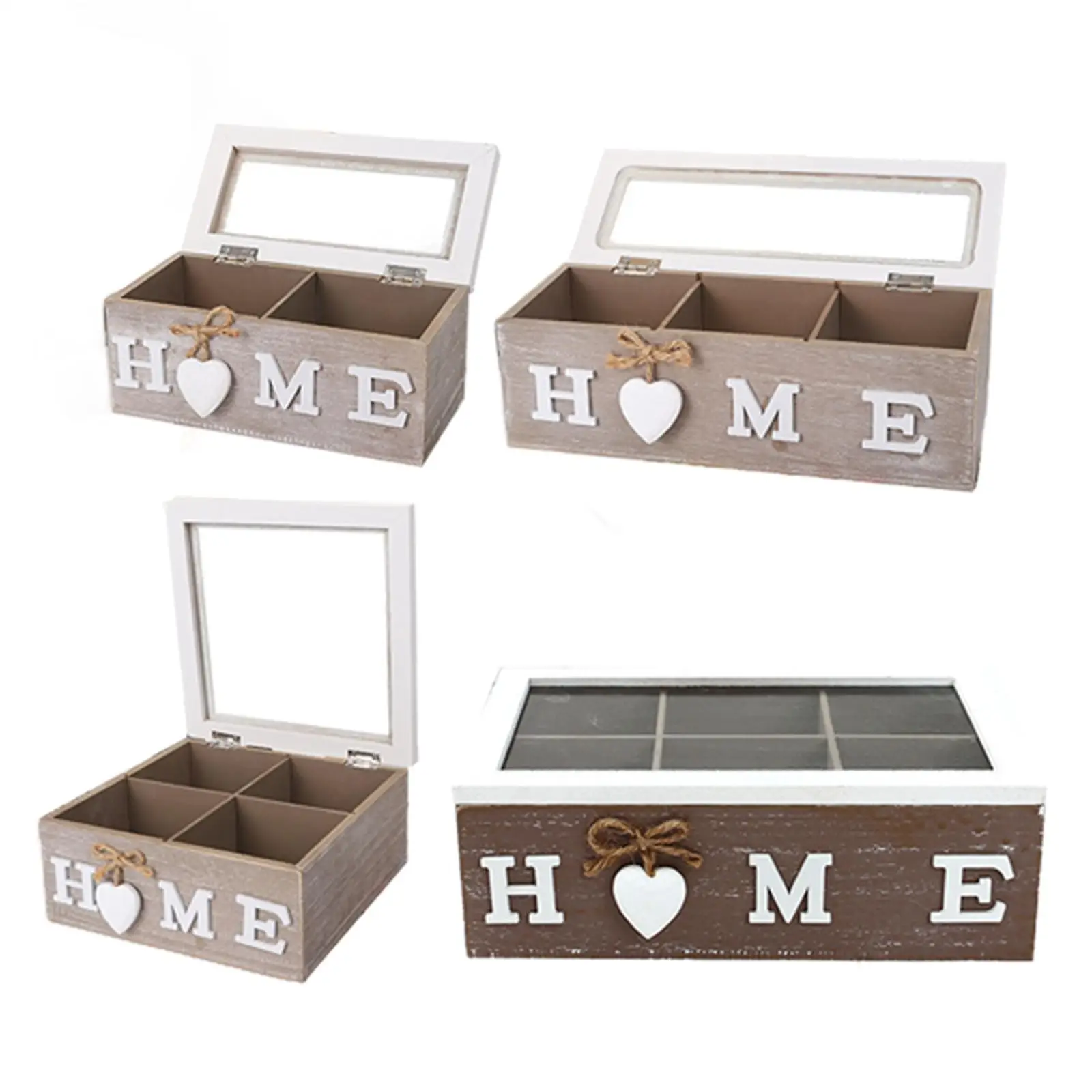 Wooden Tea Storage Box Stackable Tea Bag Holder and Viewing Window for Sugar