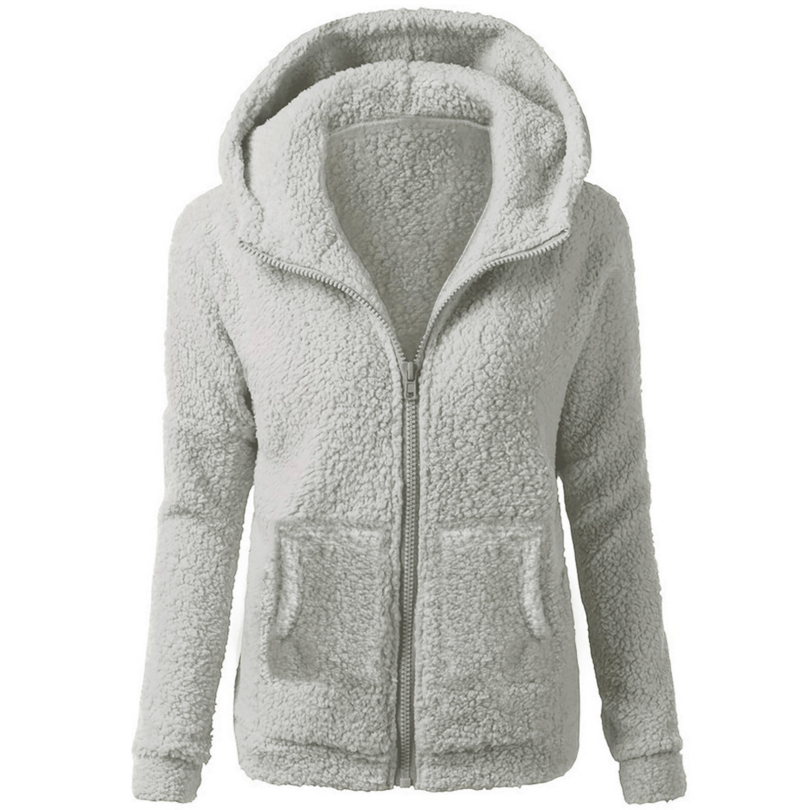 Title 8, Women Fleece Hooded Jacket Solid Lamb Cashmere ...