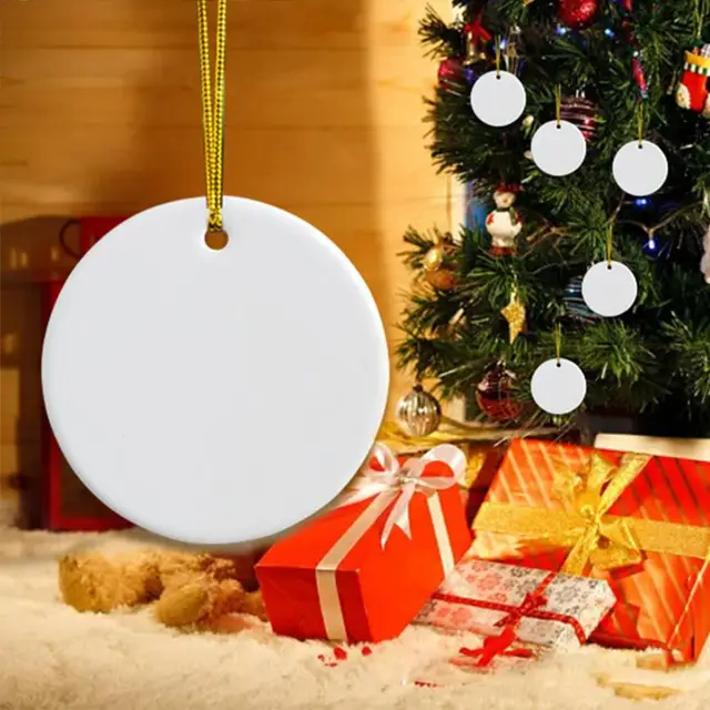 Sublimation Blank Ceramic Ornament White Porcelain Round Ornament with  Lanyard for DIY Craft Christmas Tree Home Decor - AliExpress