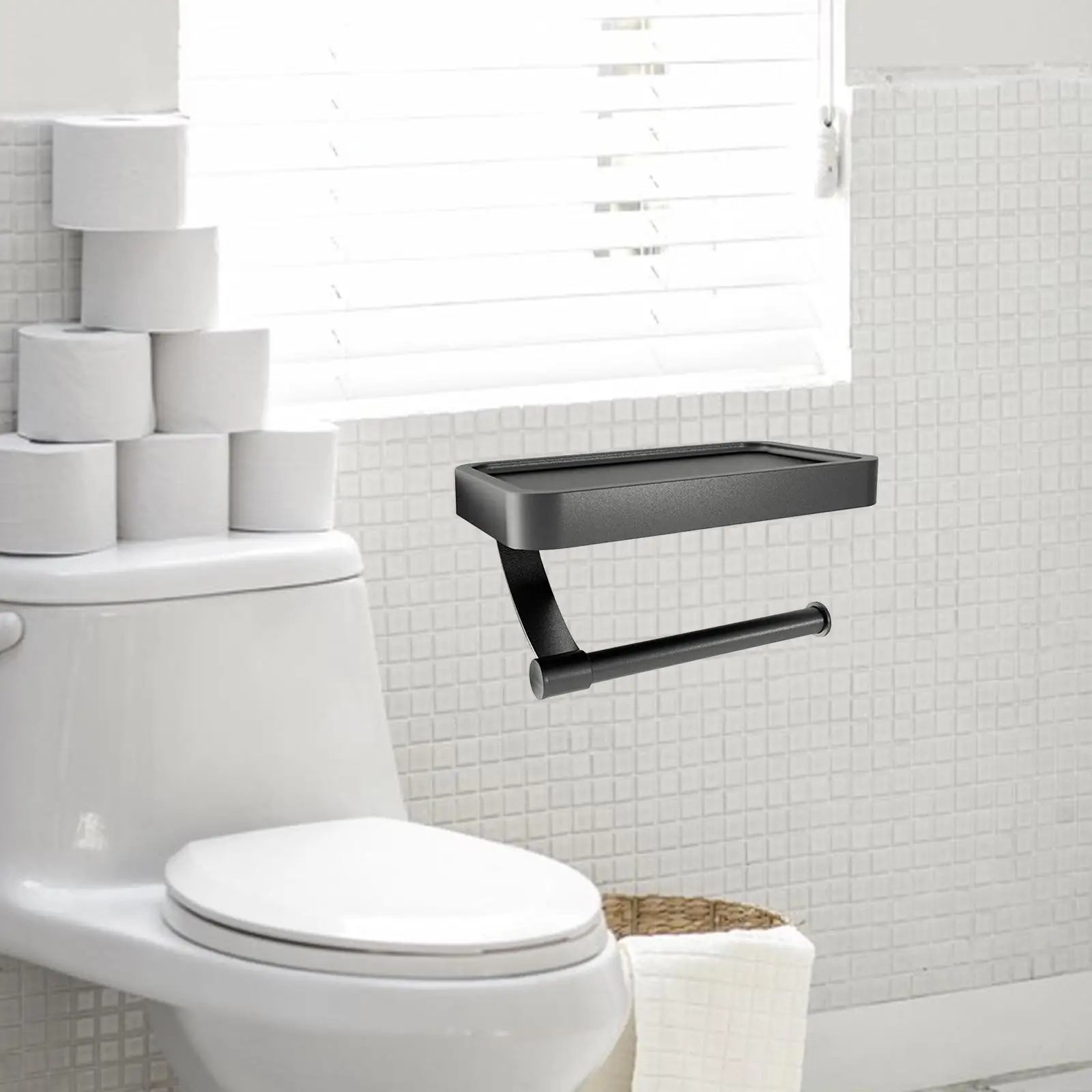 Paper Roll Holder Aluminum Shelf Multifunctional Toilet Roll Holder for Wall