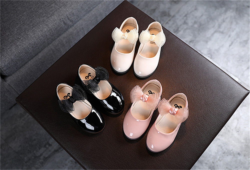 Mädchen Leder Schuhe, Einfarbig Weiche Sohle Flache Schuhe mit Dekorative Bogen Knoten, blass Rosa/Beige/Schwarz – Detail 14