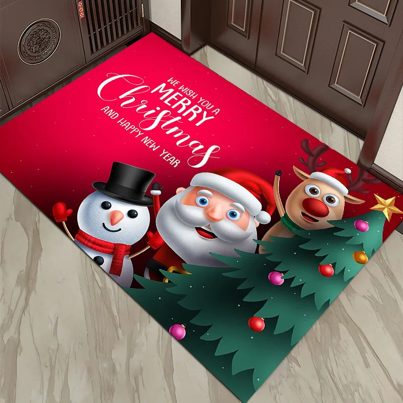 Christmas Floor Mats Red Santa Claus Snowman Festive Christmas Decor Floor Mat Entrance Hall Balcony Absorbent Anti-slip Doormat