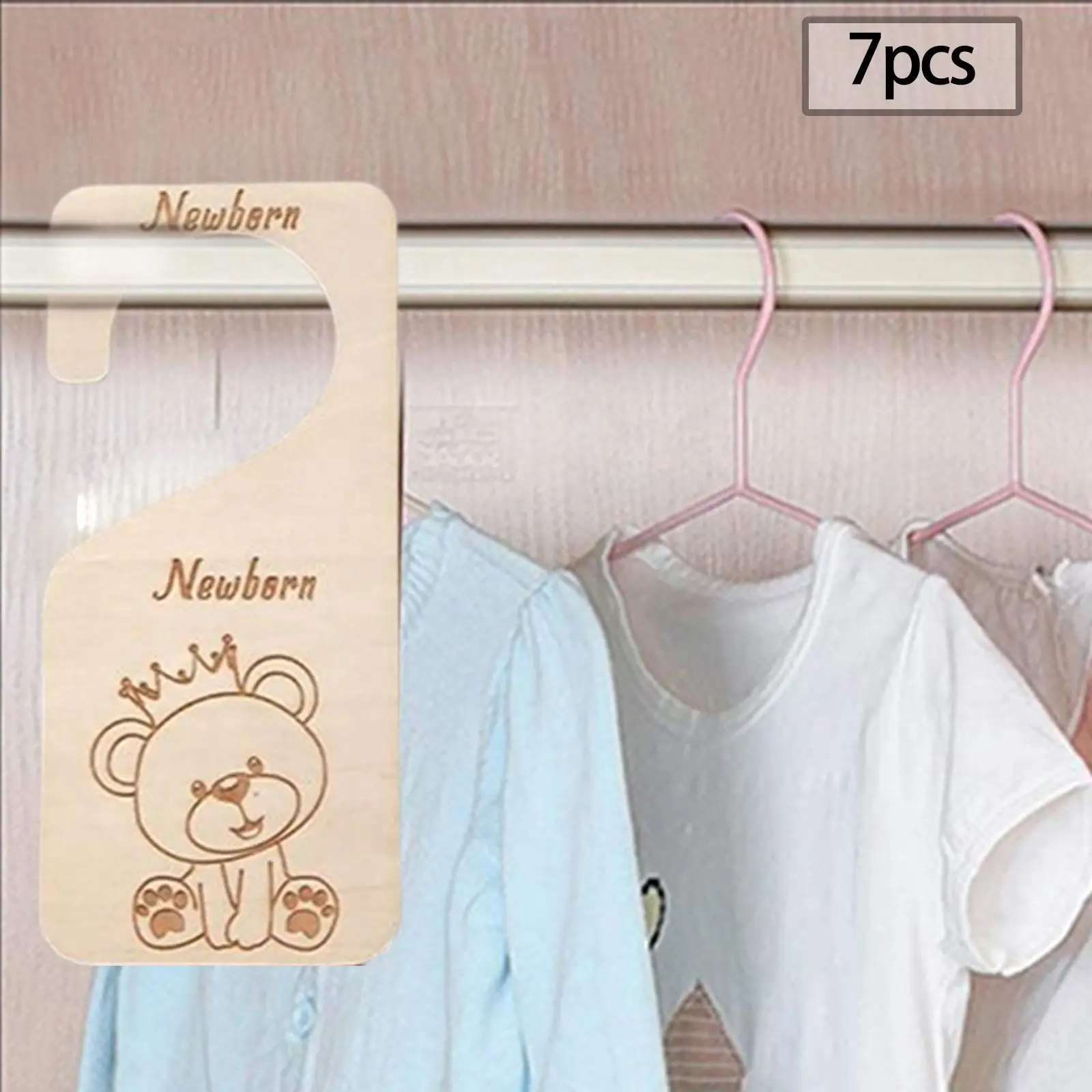 7x Adorable Wooden Closet Divider Organizer Infant Wardrobe Divider Label Newborn Closet Dividers for Bedroom Daily Use Wardrobe