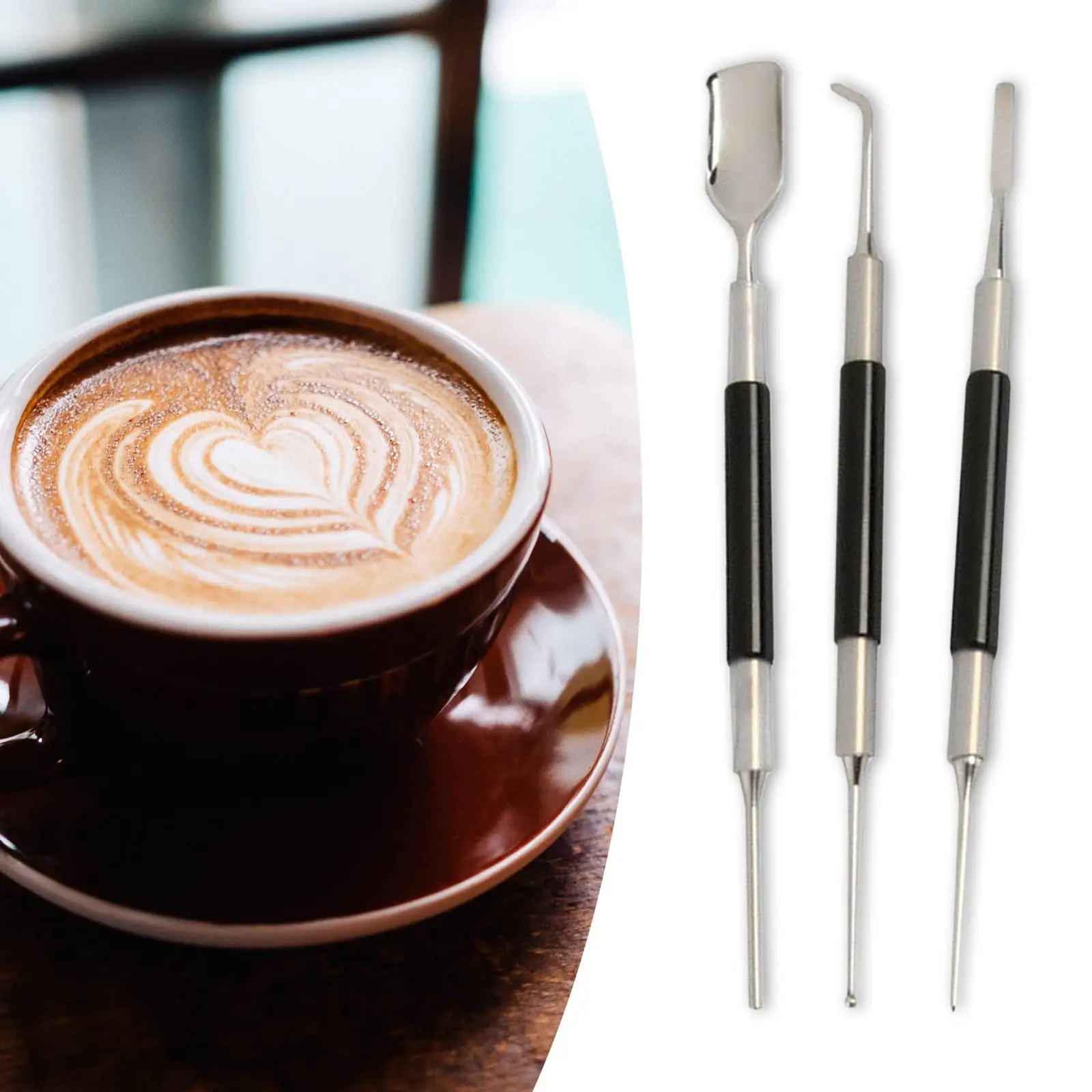 3x Coffee Jacquard Carving Needle Drawing Needle for Cappuccino Latte Decorating