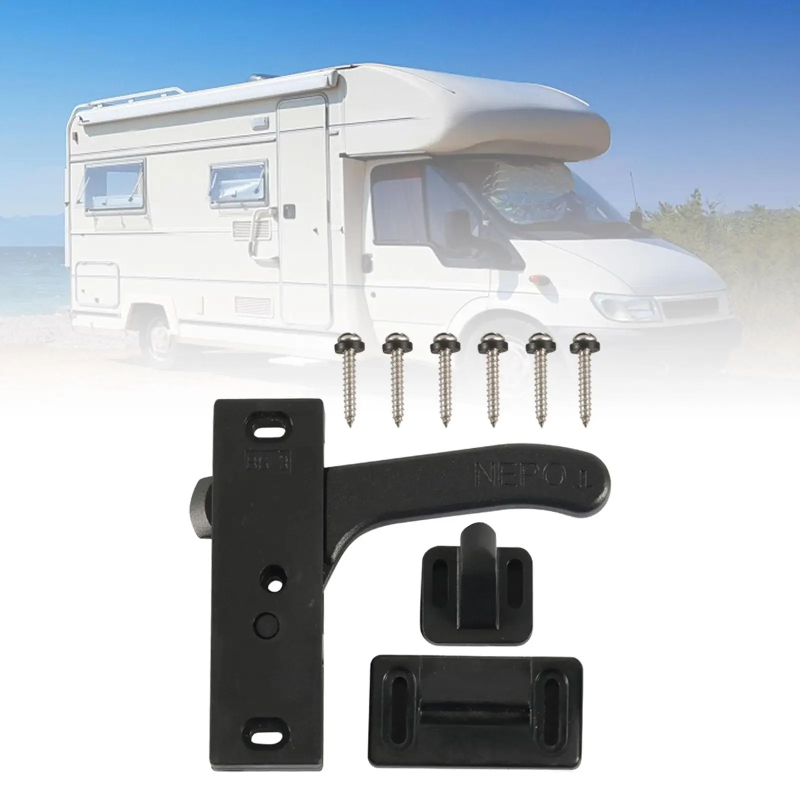 Black RV Screen Door Latch Durable Accessory Assembly Screen Door Latch and Handle Kit for Travel Trailer Motorhome Camper