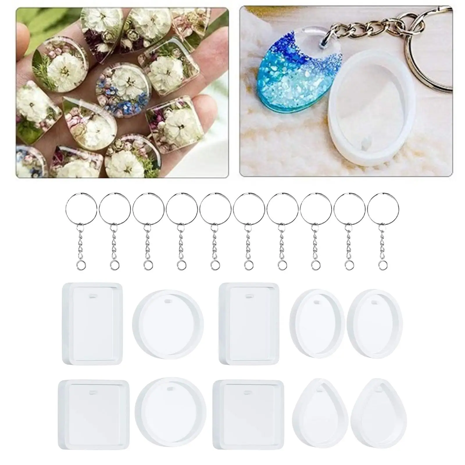 20 Pieces DIY Keychain Pendant Casting  Drop Shape with Keyrings 5 Shapes  for Keychain Pendants  Crafts Gifts