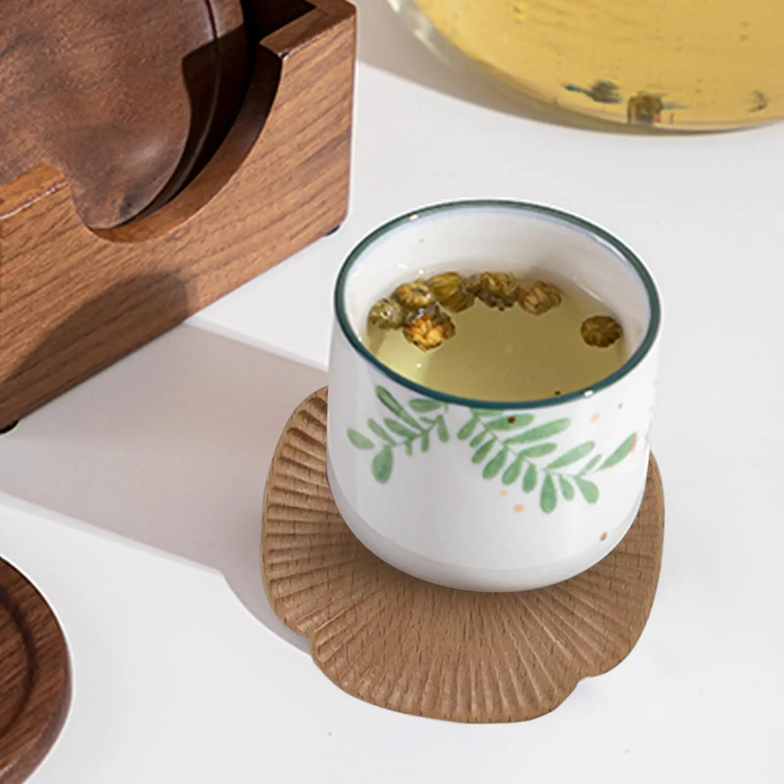 Tea Coffee Cup Pad Wood Coaster Cup Mat Flower Practical Heat Resistant Multipurpose Durable for Dinnerware Countertop Household
