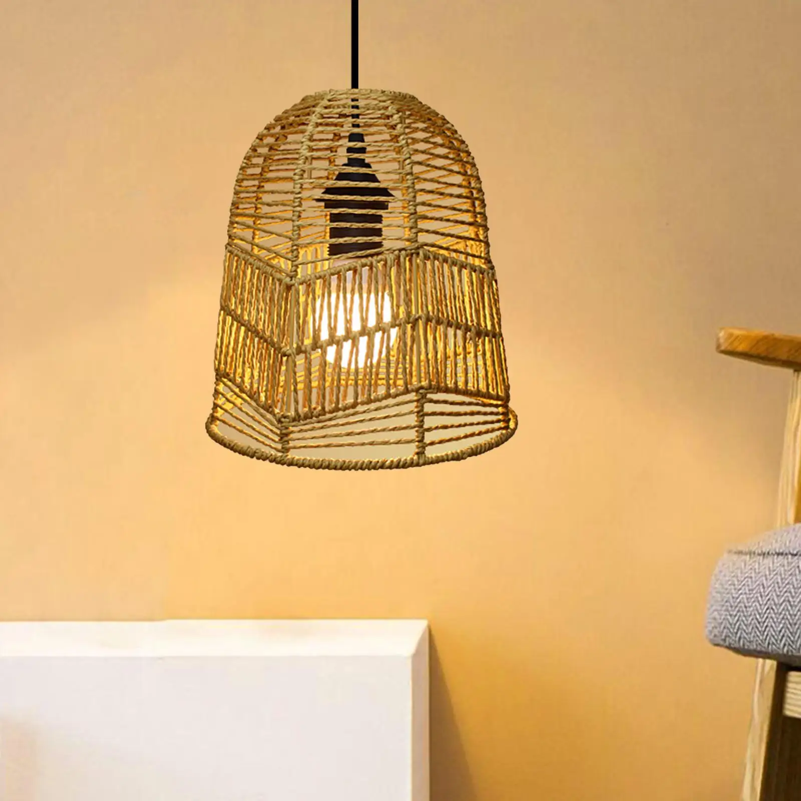Pendant Lamp Shade Paper Rope Lamp Holder for Teahouse Kitchen Island Hotel