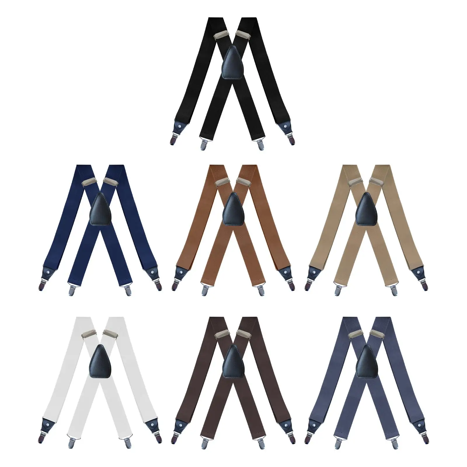 Suspenders for Shape Elastic with 4 Clips Solid Adjustable 1.38 Inch Wide Fits All Heavy Duty Suspenders for