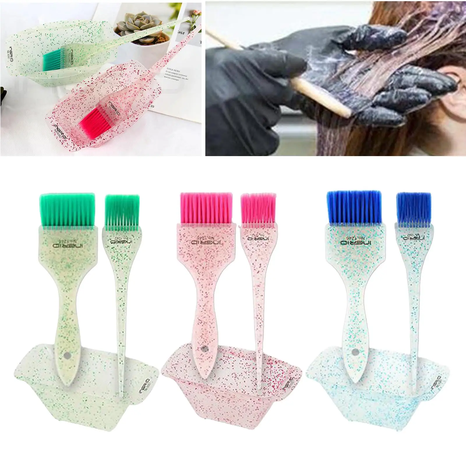 3 Piece Plastic Hair Dye Brush Bowl Hair Coloring Bowl Hair Dyeing Kit