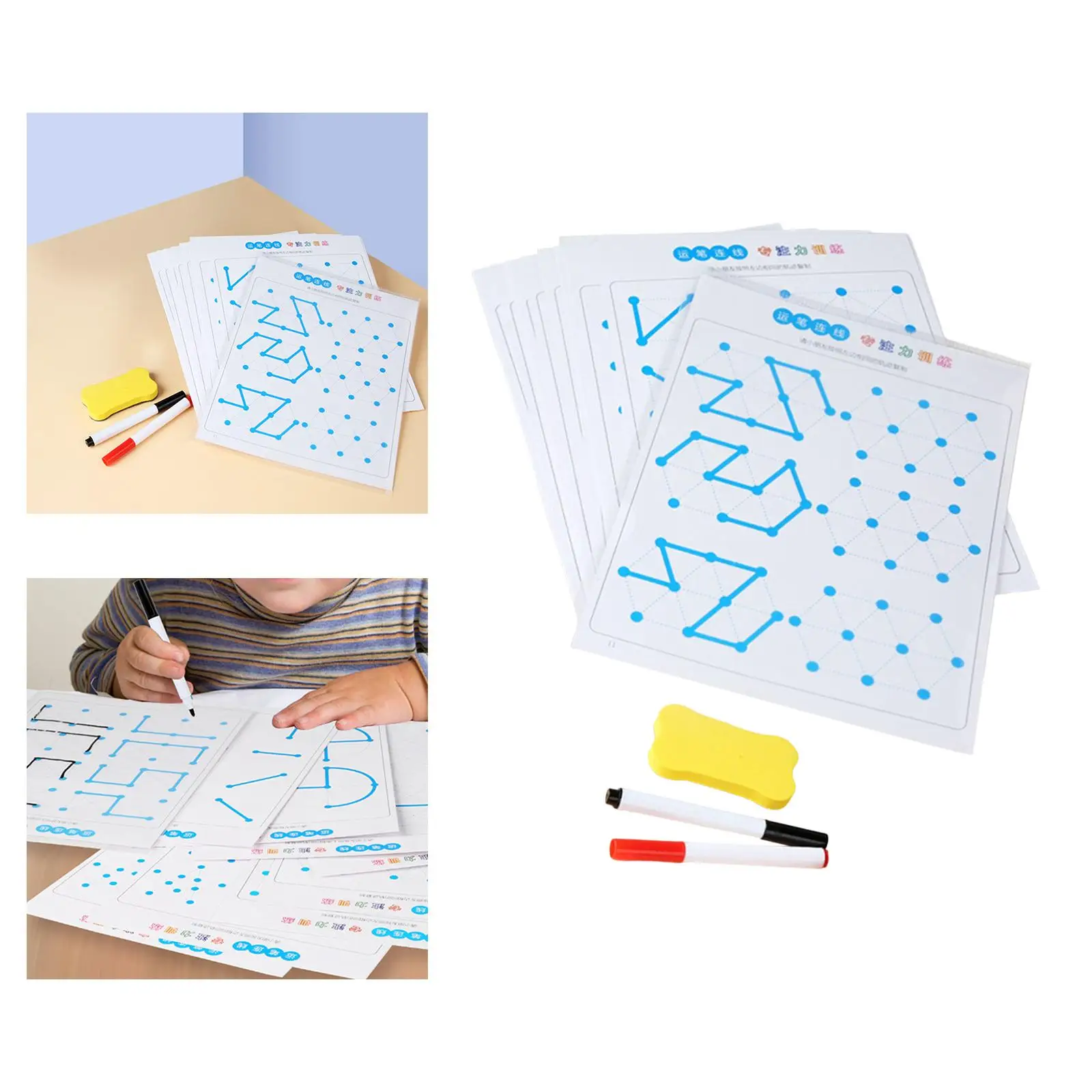 24x Handwriting Practice Workbook Creative Reusable Wipe Clean Workbook Tracing Pen Control Line Tracing Cards for Training Gift