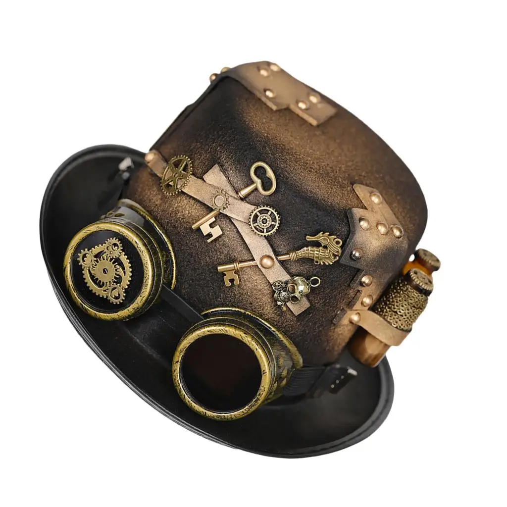 Vintage Steampunk Gear Glasses Floral Top Hat Punk Fedora Lolita Cosplay HeadWear Holiday Party Decoration Hat Halloween Acc