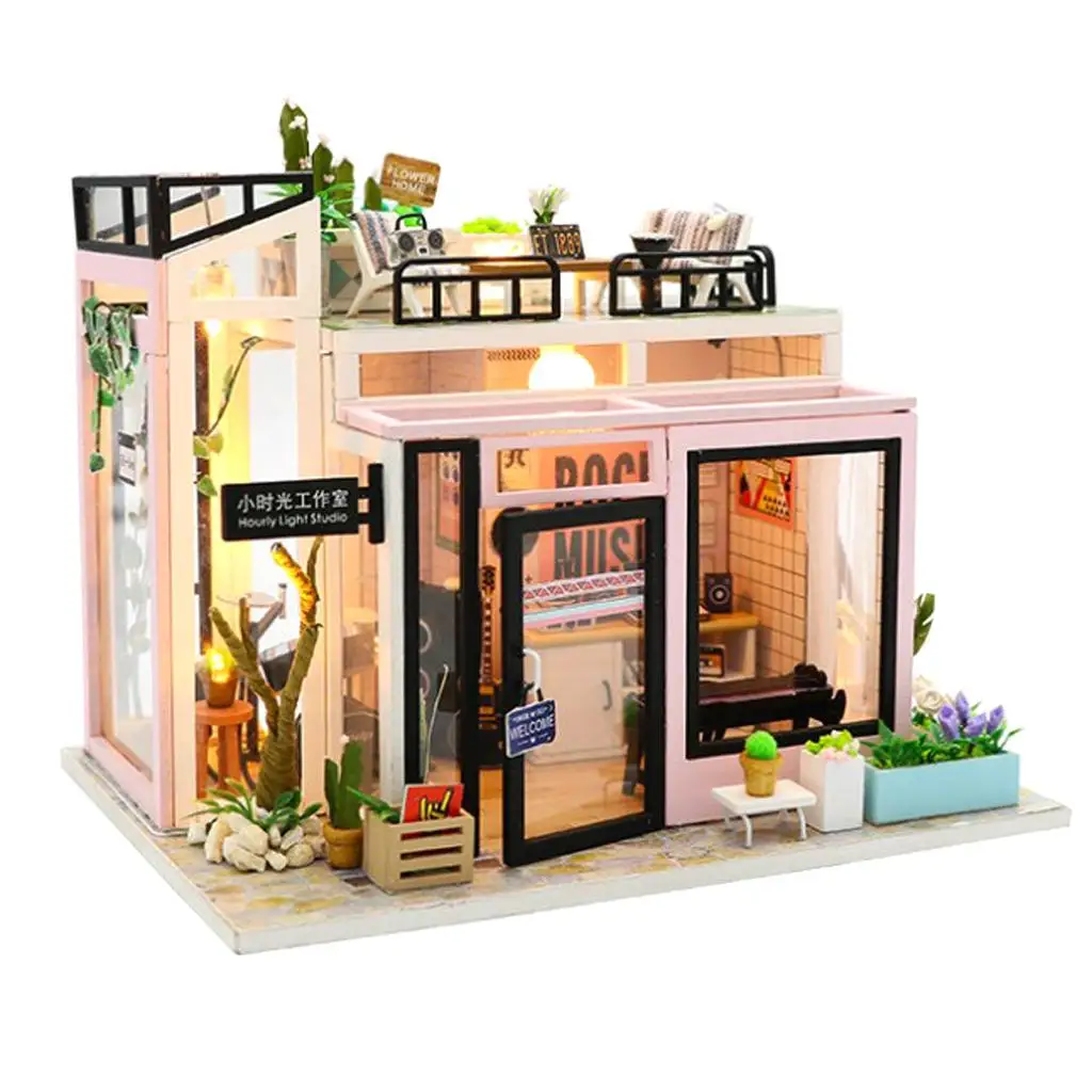 Dollhouse with LED Miniature Furnture Pieces From Wood Hour 