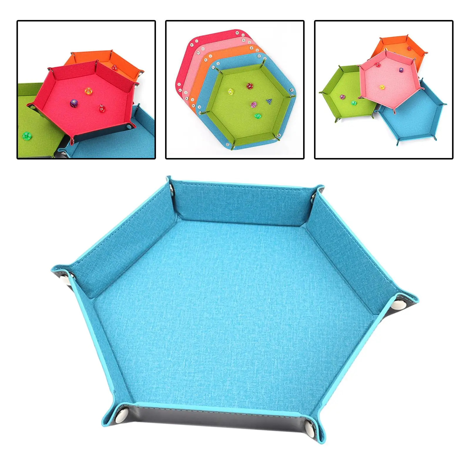 Foldable Dice Tray Box Holder PU Leather Folding Hexagon Coin Square Tray Dice Game for Earbuds Table Games Snacks 12 Colors