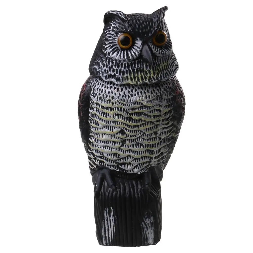 Large Realistic Owl Decoy with Rotating Head Bird Pigeon Scarer Scarecrow Weed Pest Control Garden Yard Ornament