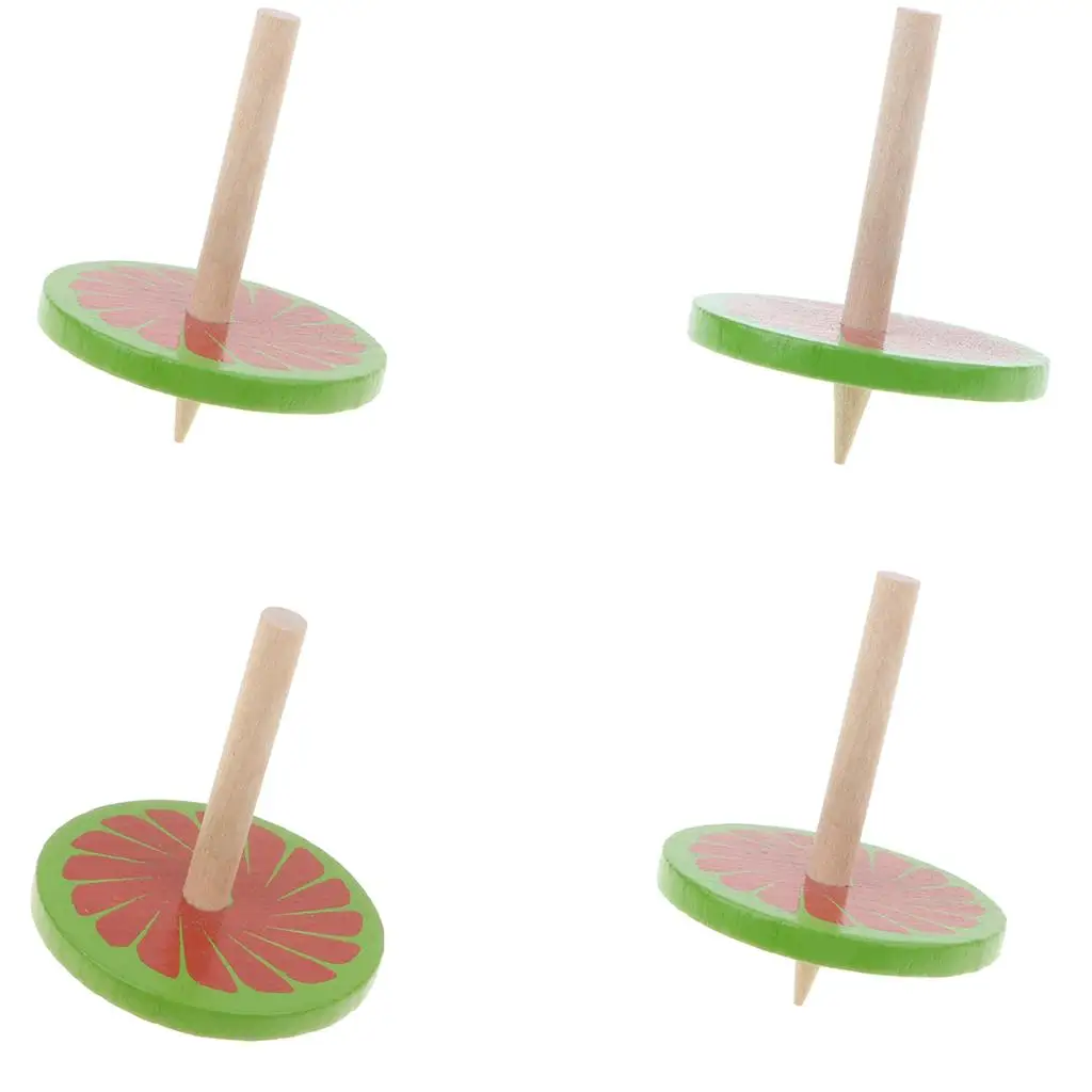 Green Color Wooden Spinning Top Peg-Top Gyro Toy Set, Kids Game Playset Gift Pack of 4