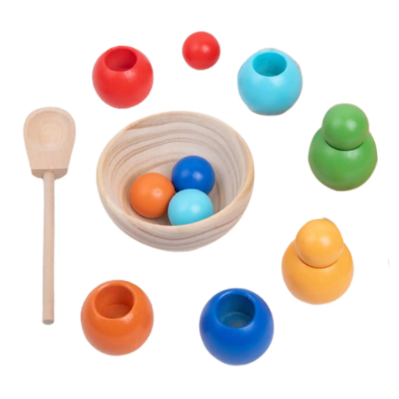 Balls in Cups Montessori Toy Preschool Sensory Toys Wooden Toy for Toddlers Baby Fine Motor Board Game Color Classification
