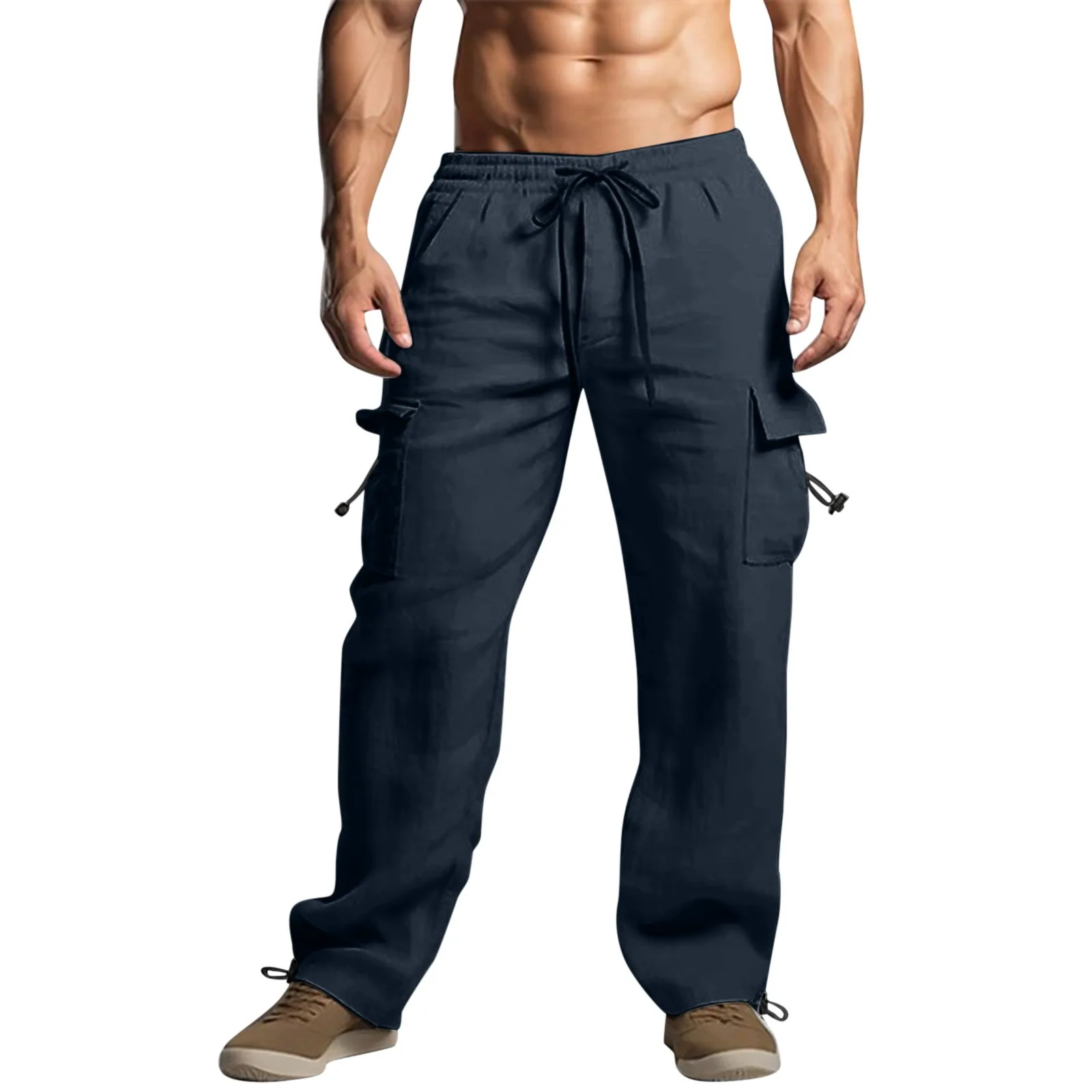 Брюки мужские для бега из хлопка и льна, Пляжные штаны, спортивные брюки спарашютом, длинные тренировочные штаны для мужчин, на лето