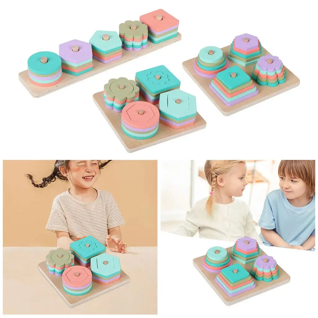 Preschool Toddler Toys Shape Color Recognition Stack Geometric Board Blocks
