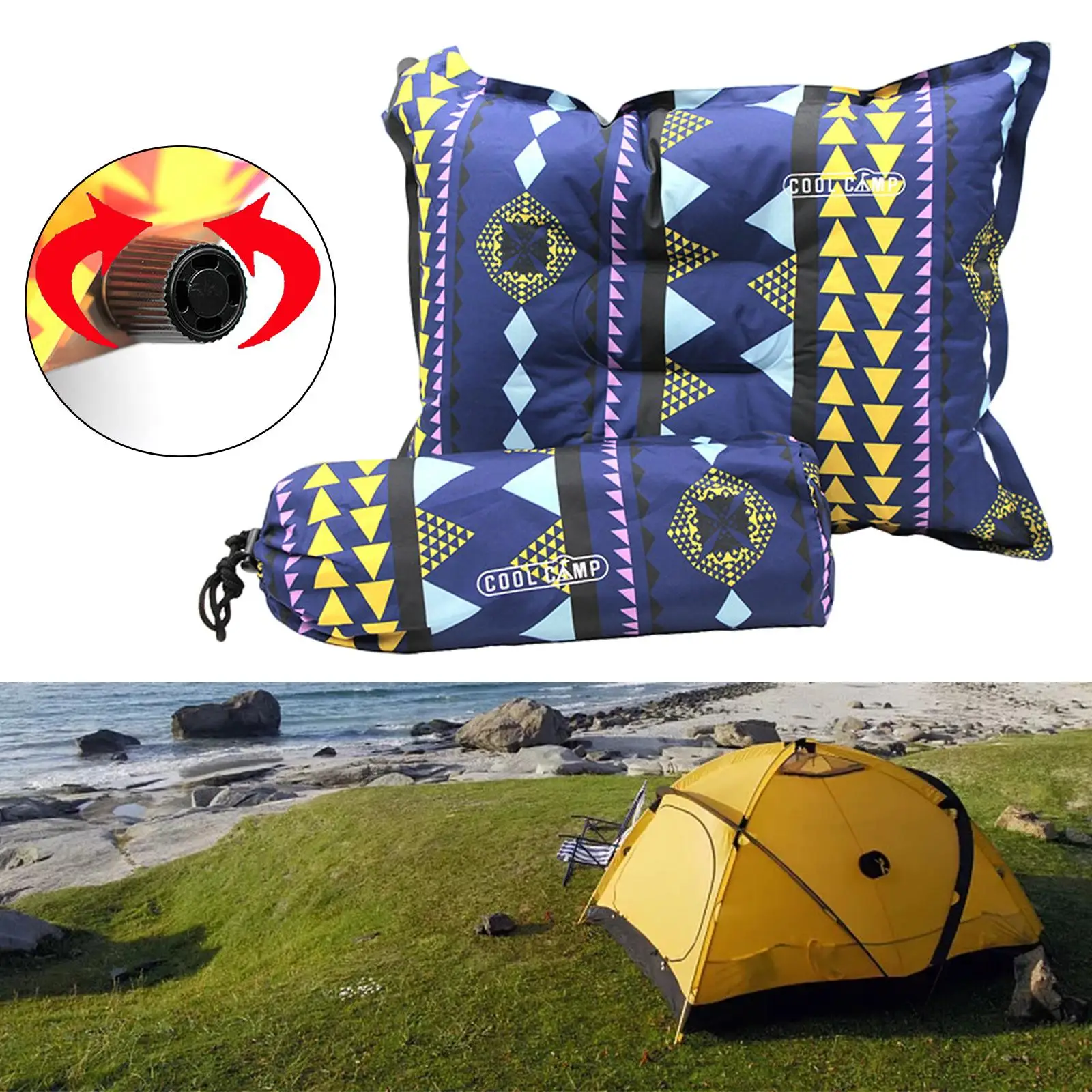 Colorful Inflating Travel Camping Pillow with Storage Bag Non Slip Stylish ,Easy to Inflate and Deflate