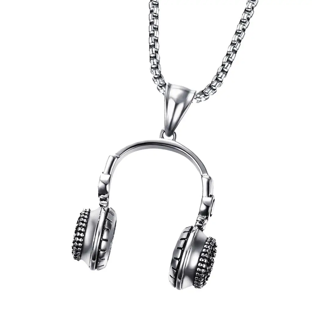 Mens Womens Earphone Headphone Stainless Steel Pendant Necklace