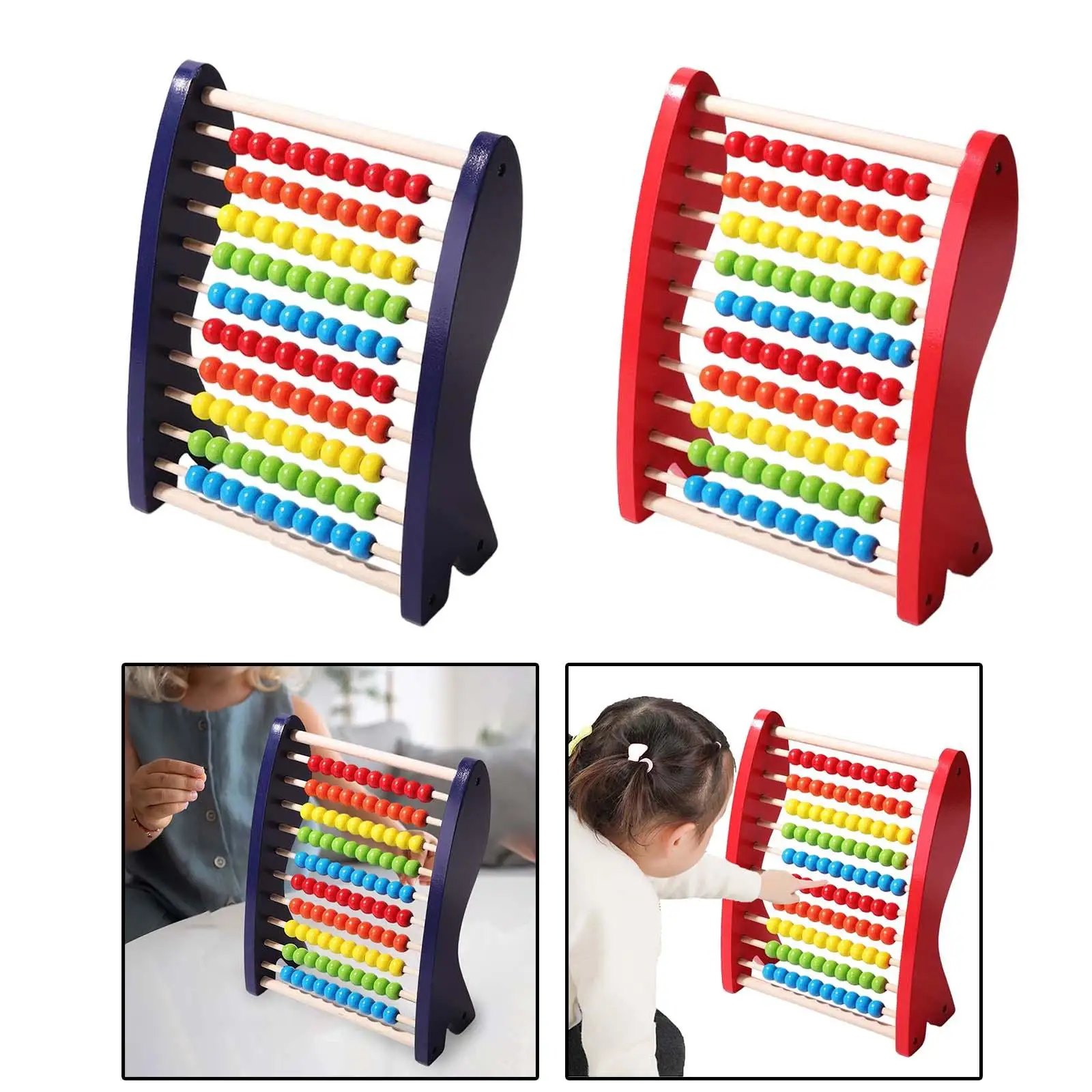 Colorful Wooden Abacus Ten Frame Set Rainbow Bead Abacus Educational Playset for Children Elementary Preschool Interactive Toys