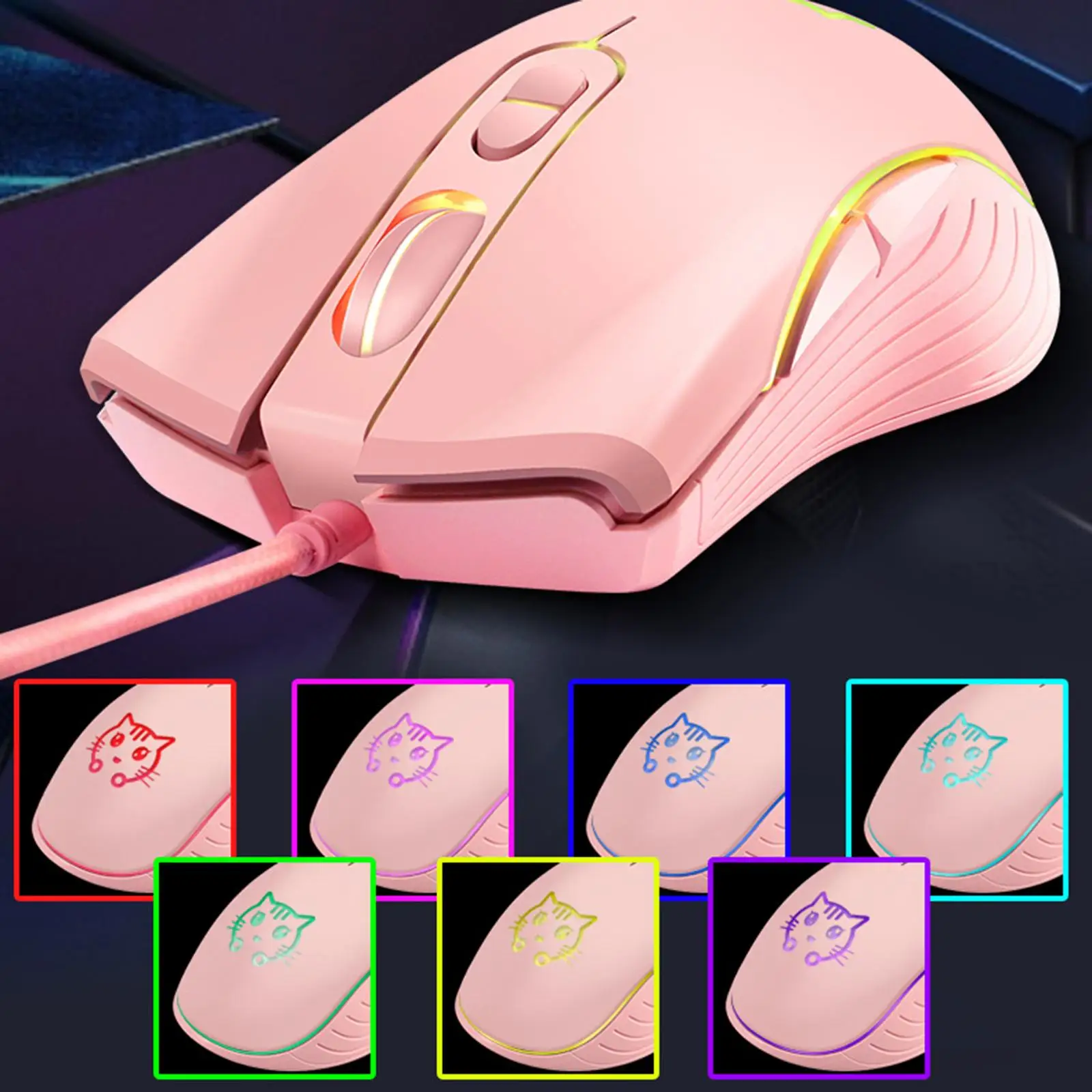 Cute  USB Gaming Mouse, RGB Breathing Lights, Mute Anti- Ergonomic Optical Mice, for  Desktop 4 Adjustable DPI up to 2400