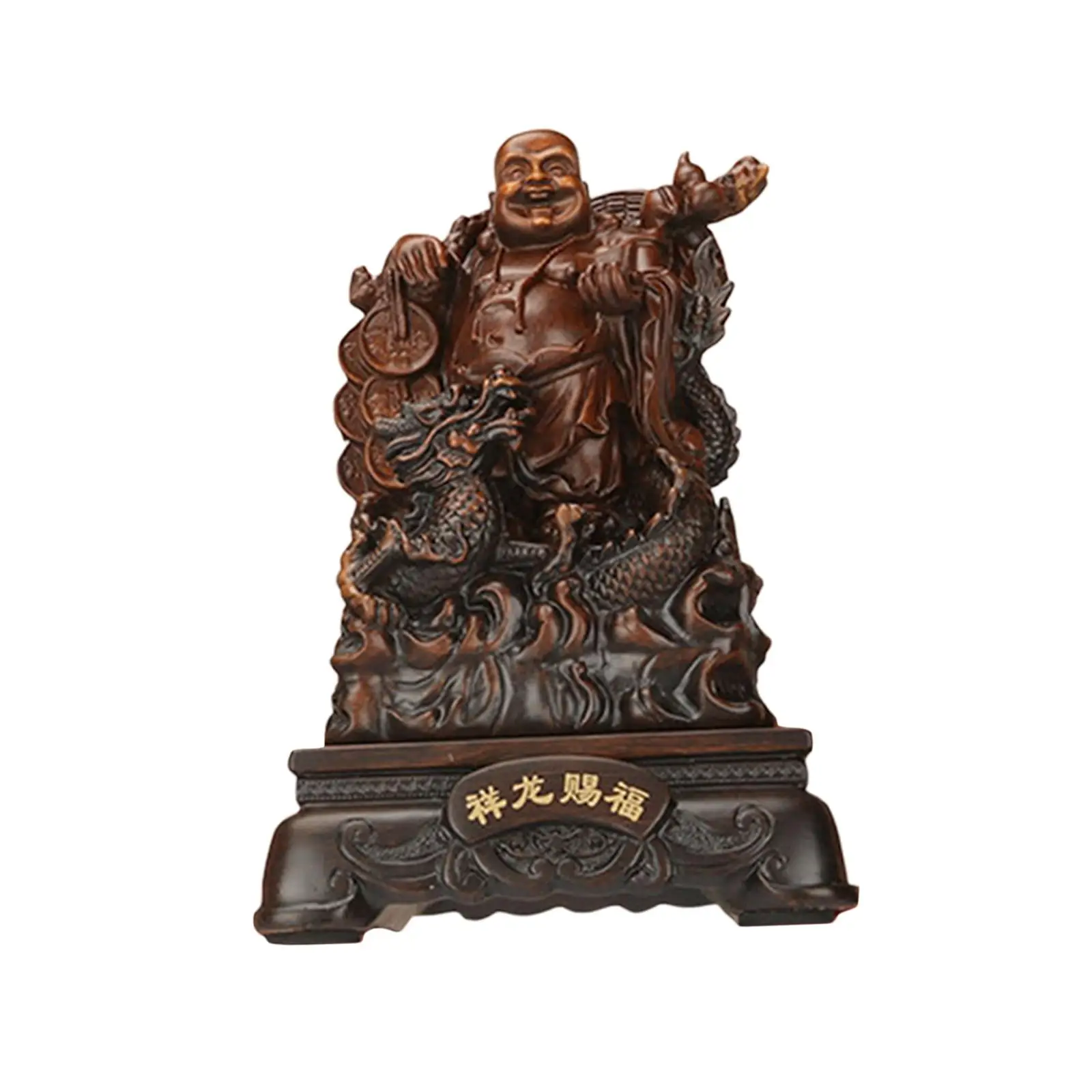 Buddha Sculpture Artwork Smiling Resin Feng Shui Chinese Buddha Statue Buddha Figurine for Car Office Garden Tabletop Decoration