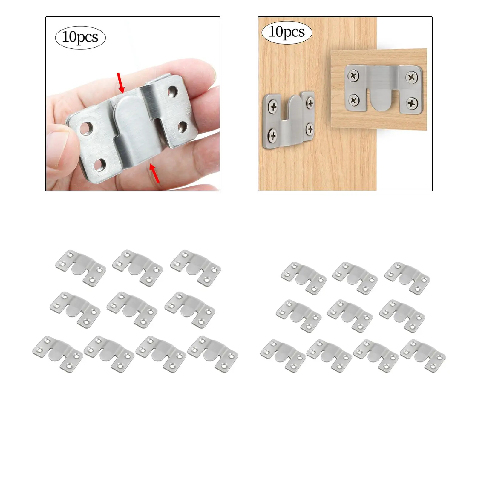 10x Flush Mount Bracket Headboard Wall Mount Hardware Z Clip Photo Frame Hooks for Hardware Mirrors Wall Cabinet Picture Display