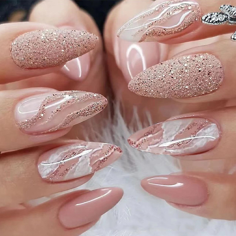 Best of 24 Pcs Gentle Nude Powder Wearing Nail Enhancement Wholesale Sparkling Powder Artificial Nail For Lovely Girl Reviews & Tips