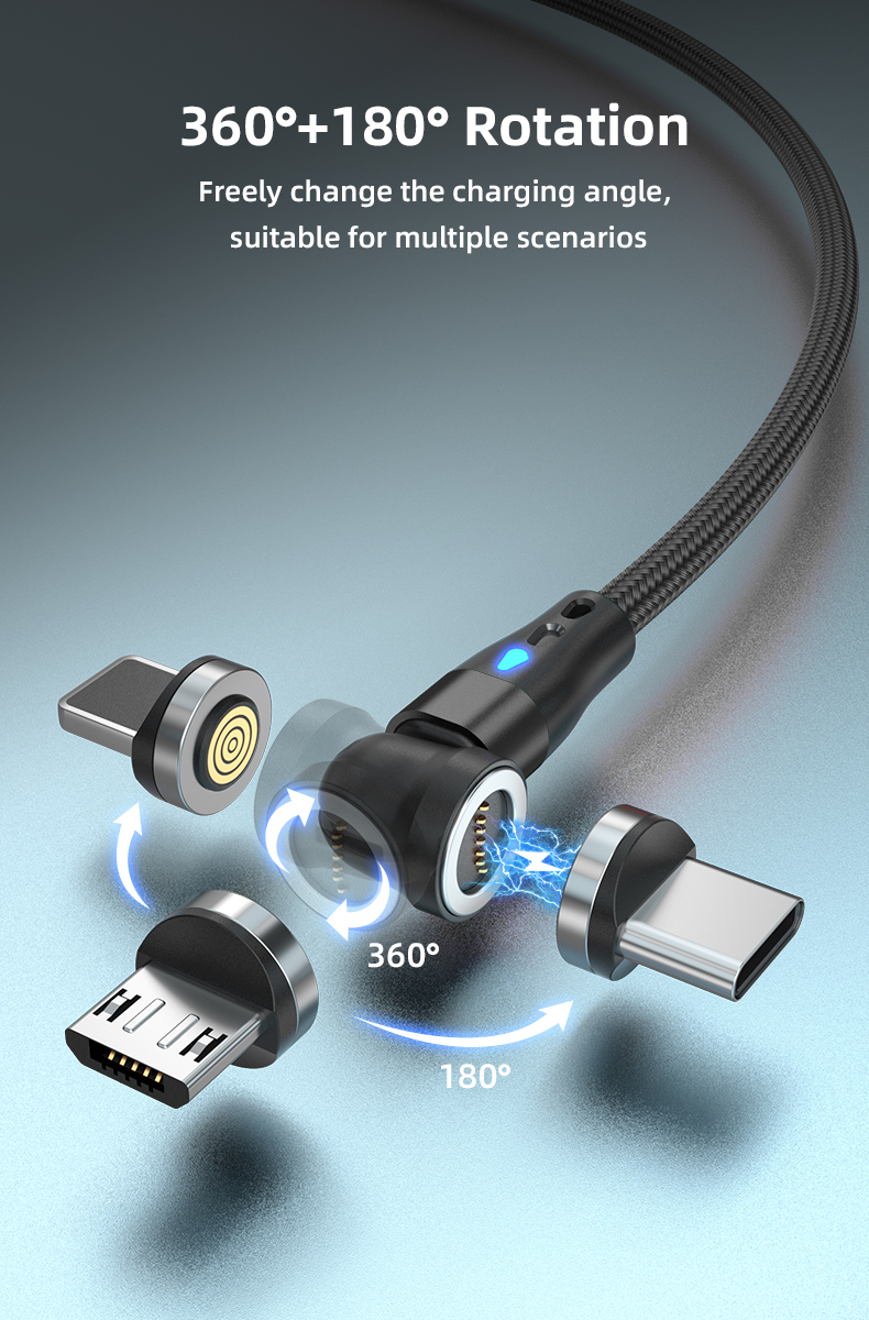 AUFU 5A Magnetic Fast Charging Cable 540 Rotate Magnetic Micro USB Type C Cable For iPhone 14 Samsung Xiaomi Mobile Phone Cable