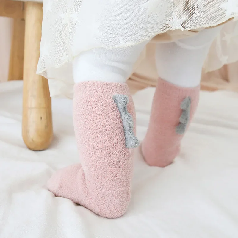 S1812ee6ed25e410cad179100bb80d2f4U 2Pairs Lovely Cute Cartoon Dinosaur Kids Baby Socks Girl Boy Non-slip Floor Socks Animal Infant Soft Cotton Thick Warm Leg Socks