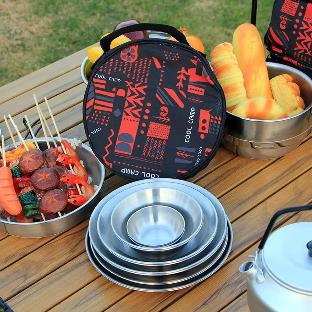 12 Pieces Camping Tableware Set Plate Dish Bowl Reusable for Barbecue Hiking