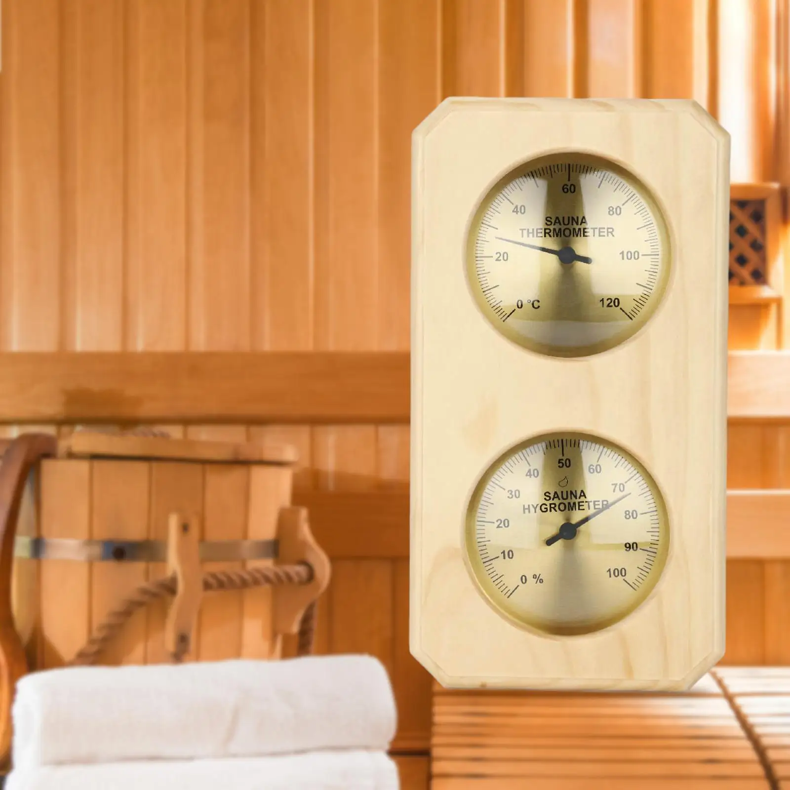 Wood Sauna Thermometer Hygrometer Sauna Room Accessories Horizontal