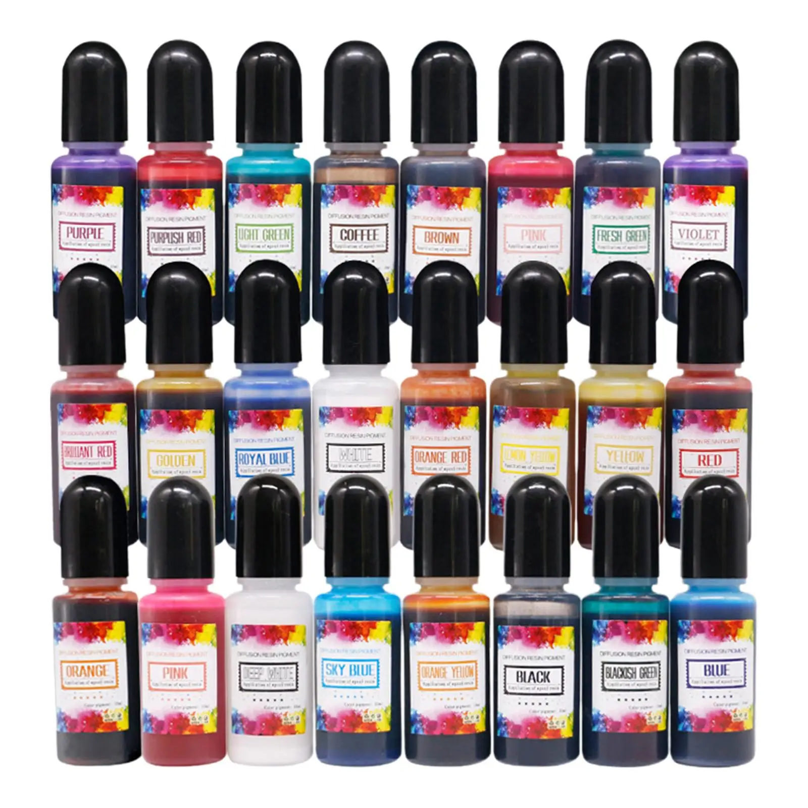 24x Vibrant Inks Epoxy Resin Pigment Vibrant Color Colorant Liquid Dye Color Drawing Tumbler Making Scrapbook DIY Crafts