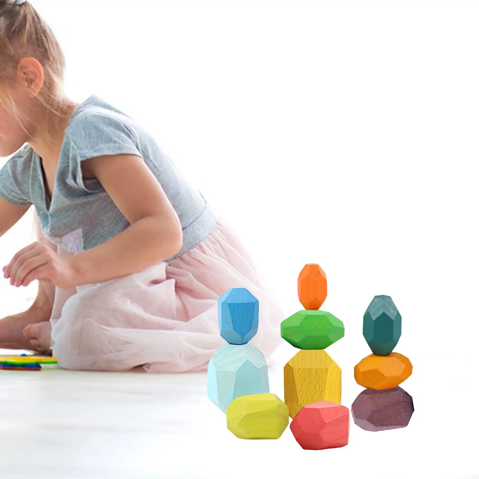 Wooden Balancing Stacking Stones Montessori Artware Colorful for Boys Girls
