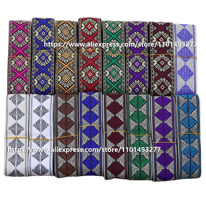 Description Picture 2 of item7 Yards 5cm Jacquard Ribbon Geometric Pattern Ethnic Lace Trim Embroidered Woven Webbing Tape For Clothing Bag DIY Sewing Fabric
