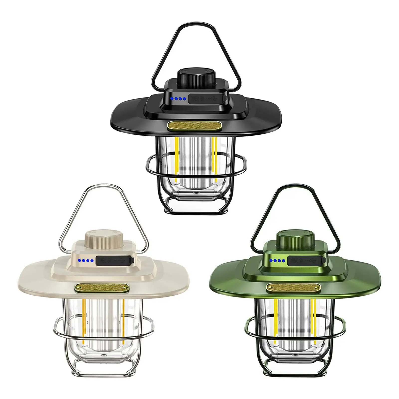 Stainless Steel LED Camping Lantern Night Light 2 Light Modes Lightweight Rechargeable Vintage Style Hanging for Hiking Garden