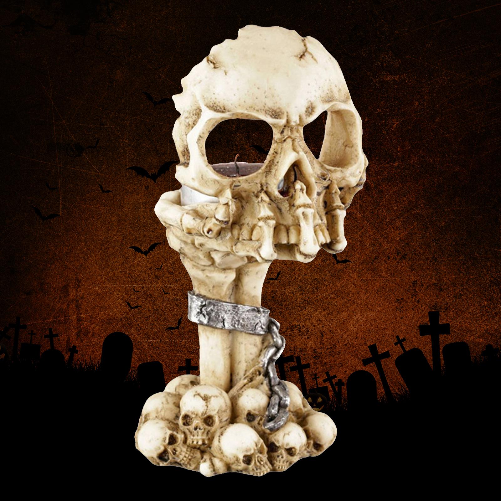 Skull Candle Holders Ornament Decorative for Outdoor Dining Table Spooky Bar