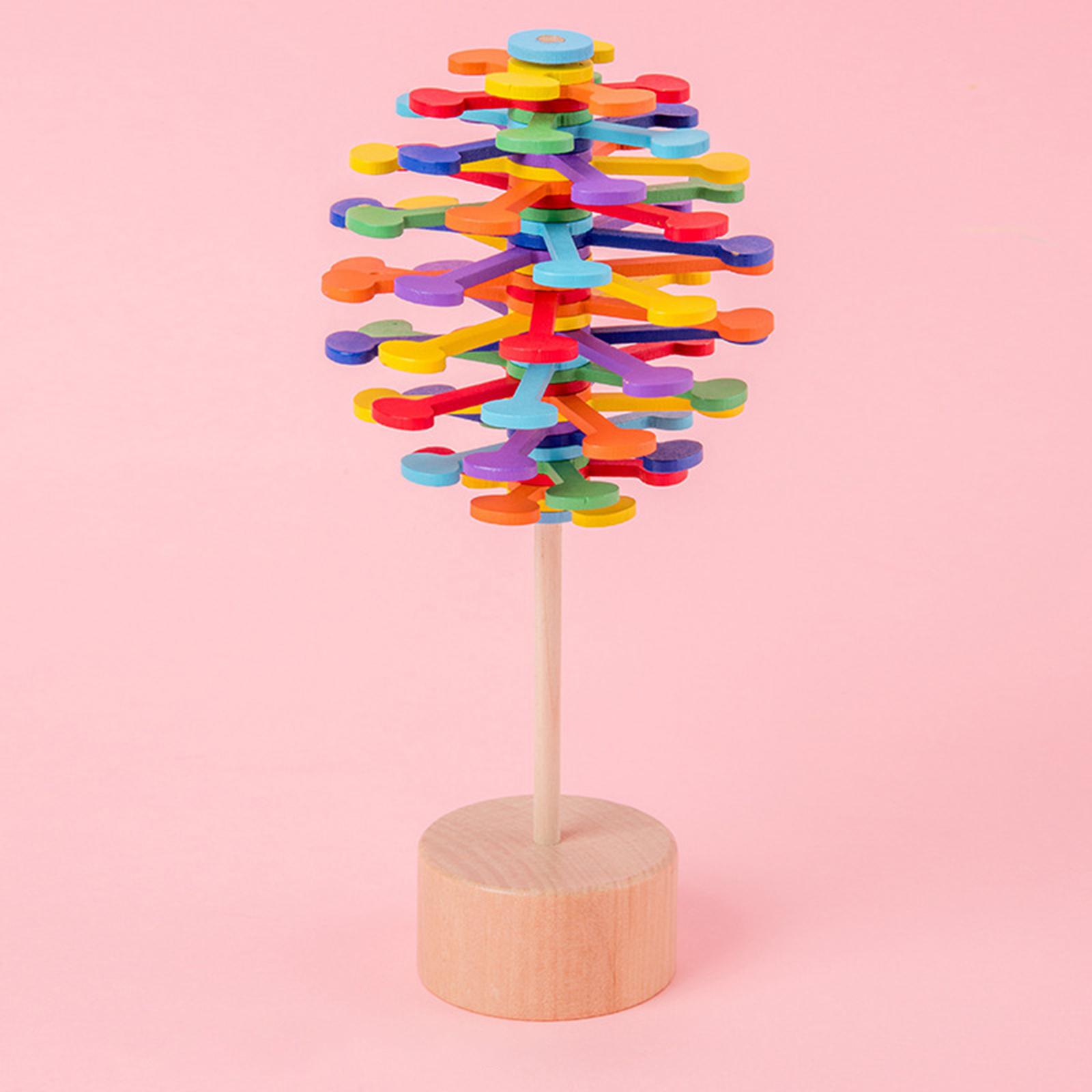 Wooden Rotary Spiral Lollipop Sensory Toys Leaf Shaped Sensory Toys Multicolor Rotating Spiral Lollipop for Home Office Children