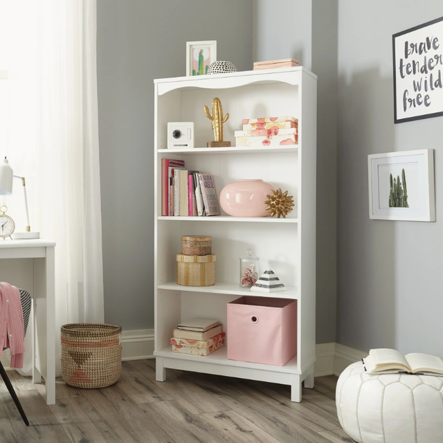 Étagère de Rangement en bois-plastique Bibliothèque décorative avec 4  étagères blanc 24x20x85cm - Achat & prix