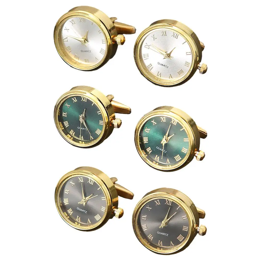 2x Classical Men`s Cufflinks Watch Movement French Cuff Links for Wedding Banquet suits