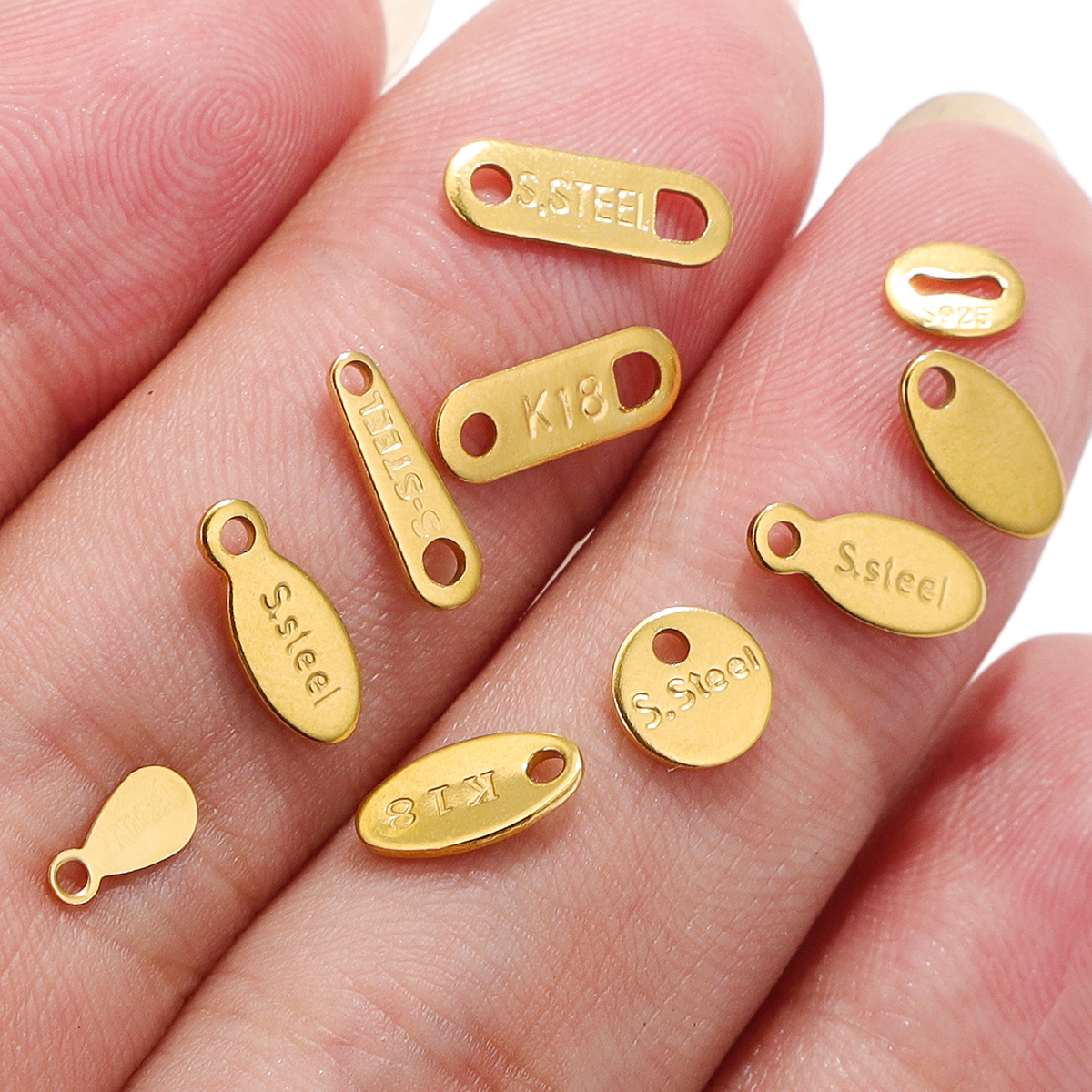 50 Stück Edelstahl 18 Karat vergoldet, ovale Charm-Anhänger, kleine Verlängerungskette, Anhänger, DIY-Designer-Schmuckherstellung – Detail 5