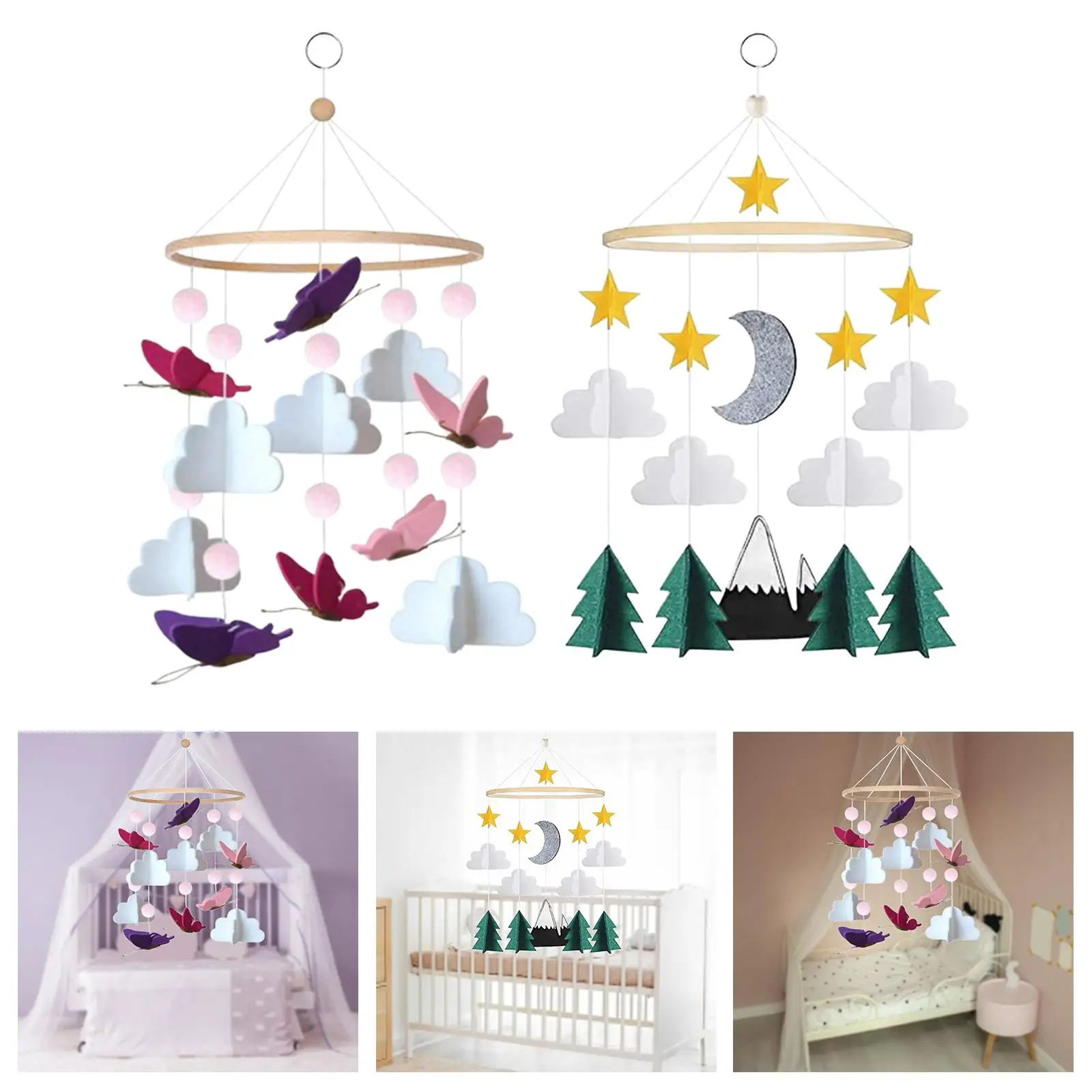 Baby Crib Mobile Felt Wind Chimes Soothing Hanging Decor for Newborn Ceiling