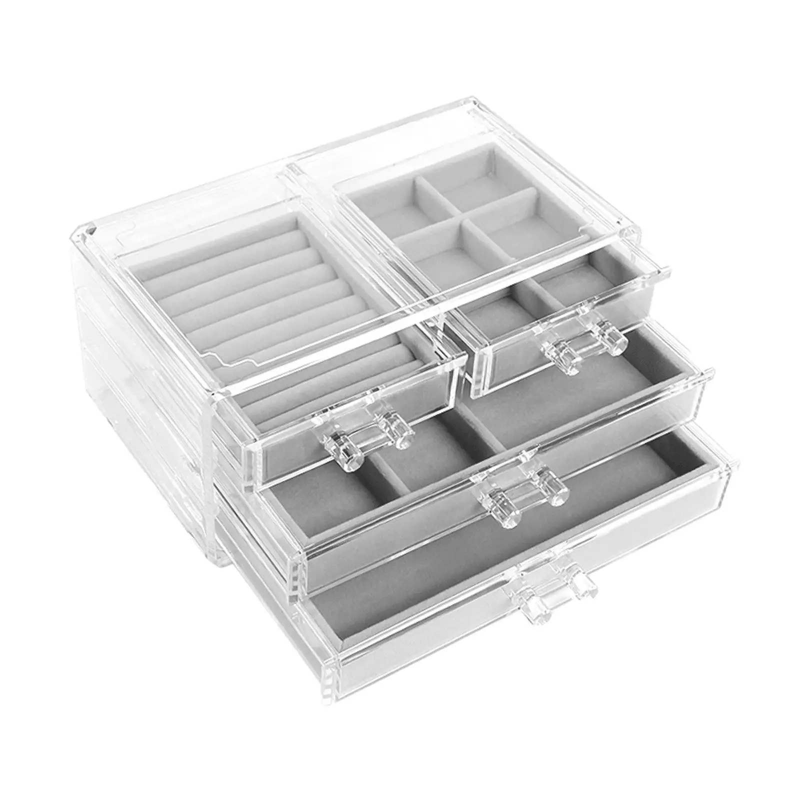Jewelry Storage Box 3 Layers Earrings Drawers Tray Large Capacity Adjustable Dividers Acrylic 24x15x10.5cm for Women Girls