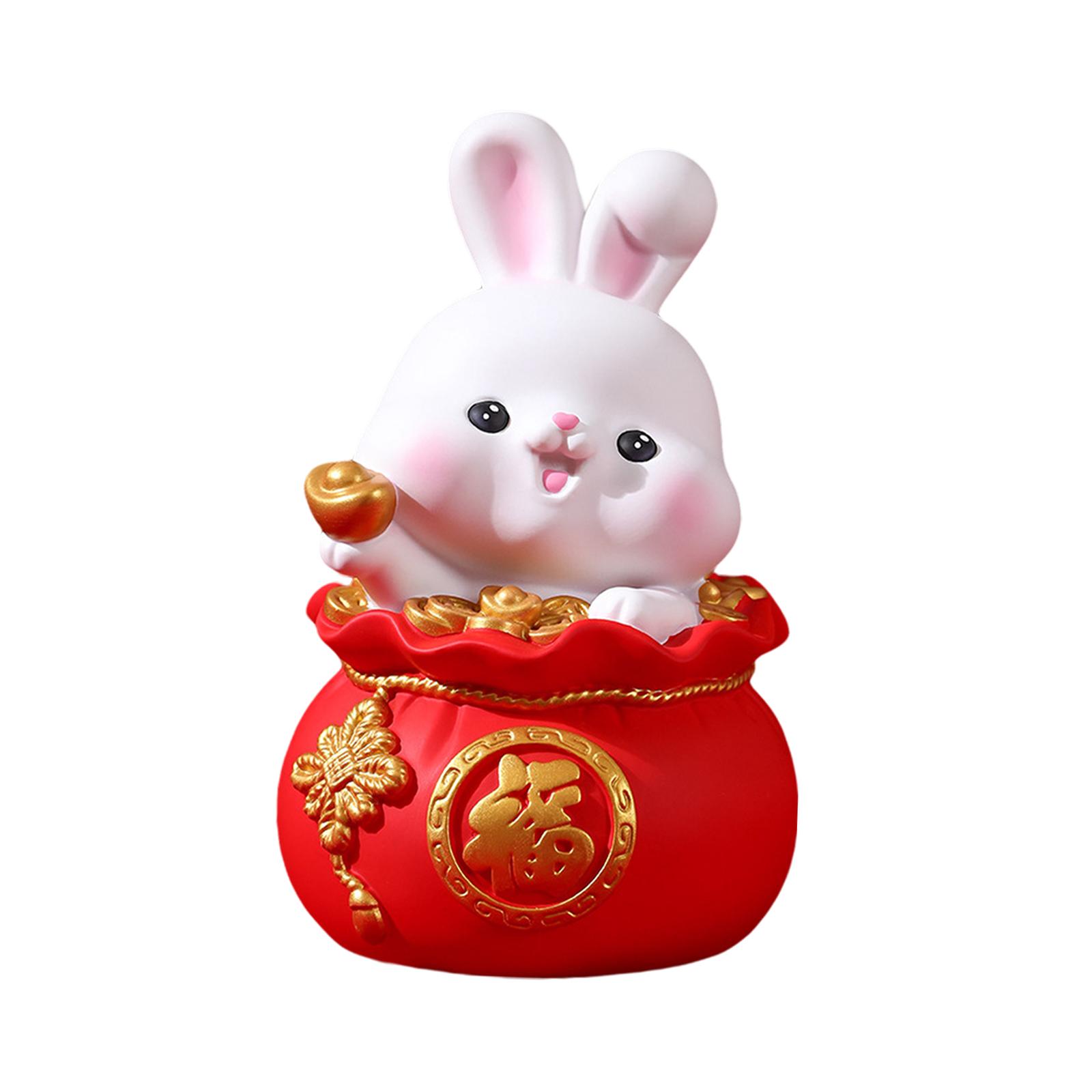 Chinese New Year Lucky Rabbit Statues Photo Prop Indoor Money Box Figurine for Office Wedding Decorative Housewarming Gif